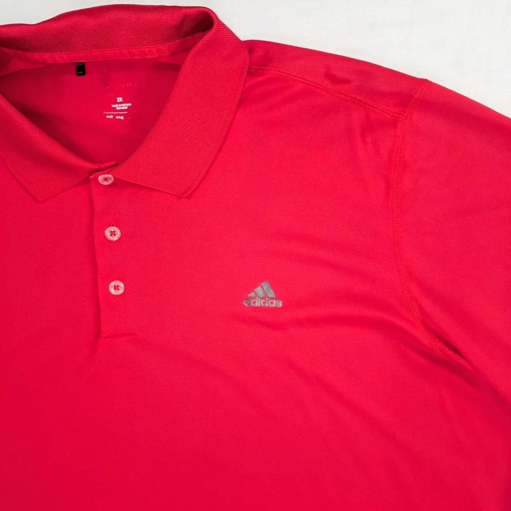 Adidas Golf Polo Shirt Mens 2X Red Performance Short Sleeve Three Button Placket